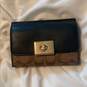 Coach Black Leather/Canvas Turnlock Wallet